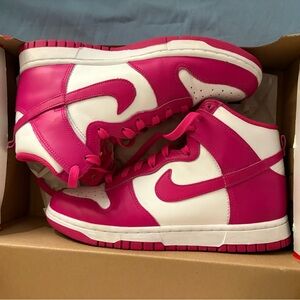 Nike Pink and White High-Top Sneakers Dunks